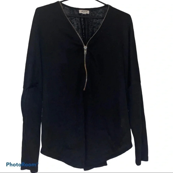 Ardene  black oversized pull 3/4 gold tone zipper sweater Sz XL - Picture 1 of 12